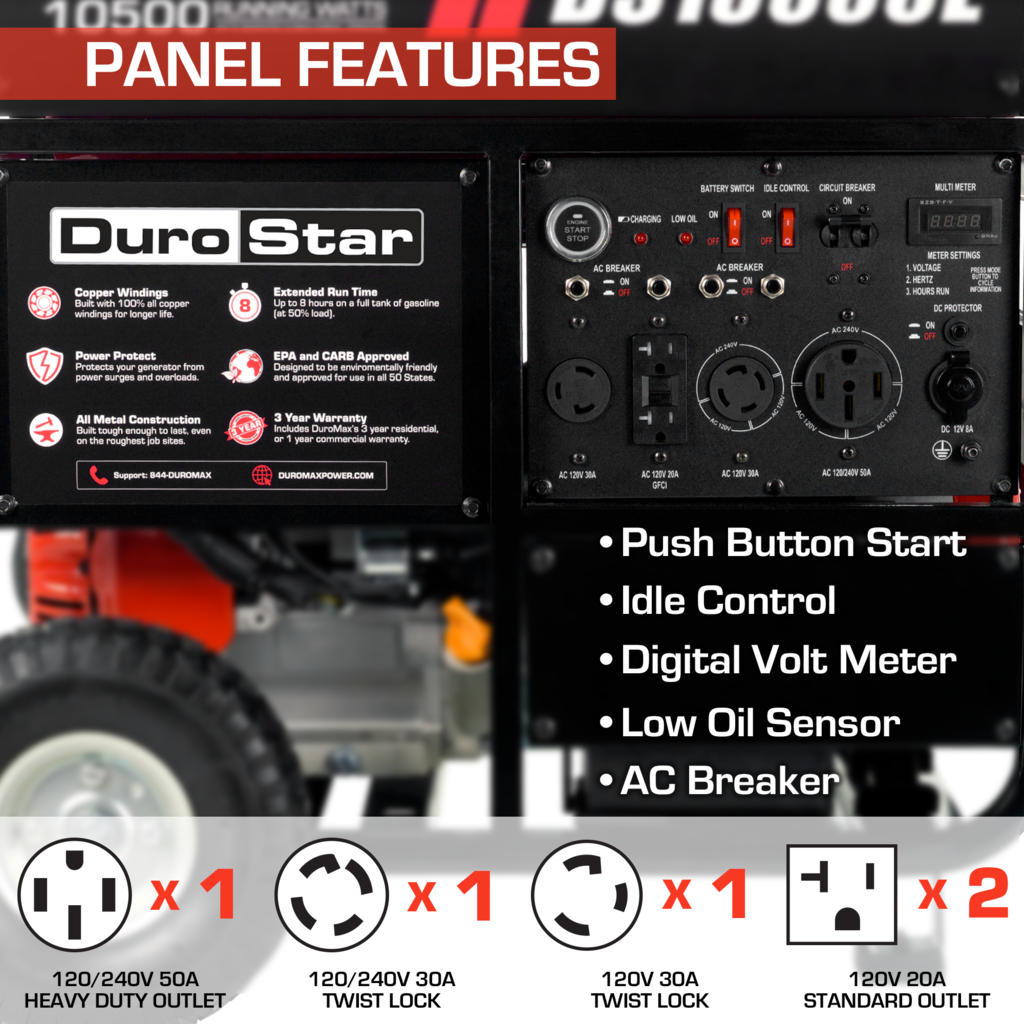 DuroStar DS13000E 13,000-Watt 500cc Portable Gas Electric Start Generator