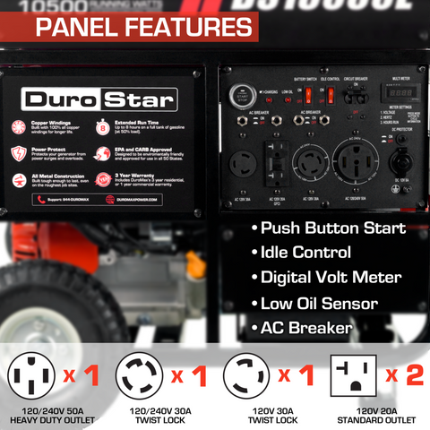 Image of DuroStar DS13000E 13,000-Watt 500cc Portable Gas Electric Start Generator