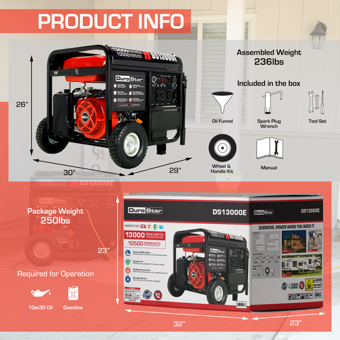 Image of DuroStar DS13000E 13,000-Watt 500cc Portable Gas Electric Start Generator