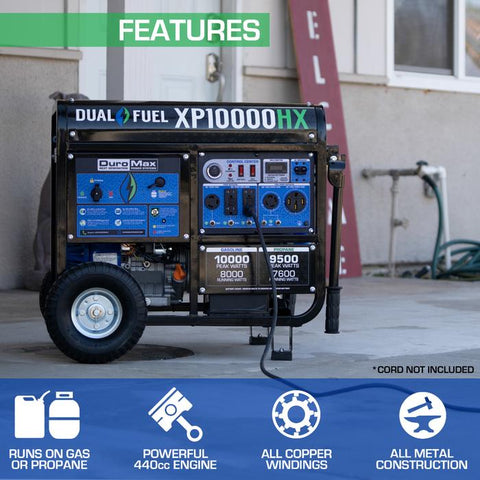 Image of DuroMax XP10000HX 10,000-Watt 439cc Dual Fuel Gas Propane Portable Generator with CO Alert