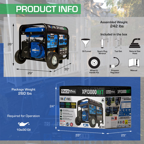 Image of 13,000 Watt Tri Fuel Portable HXT Generator w/ CO Alert