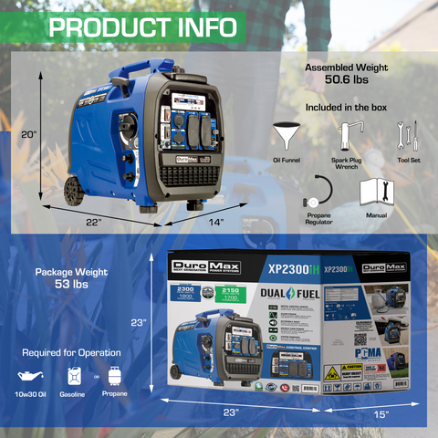 Image of DuroMax XP2300iH 2300-Watt 80cc Dual Fuel Digital Inverter Hybrid Portable Generator with CO Alert