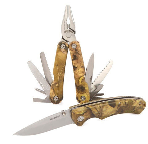 Image of WORKPRO 3PC Survival Tool Kits Multi Plier Multifunction Knife Tactical knife Camping Multitools