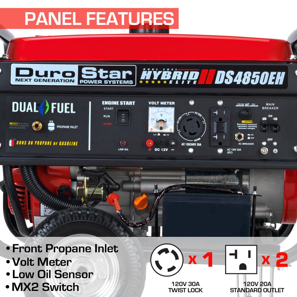 DuroStar DS4850EH 4,850-Watt Dual Fuel Hybrid Generator w/ Electric Start