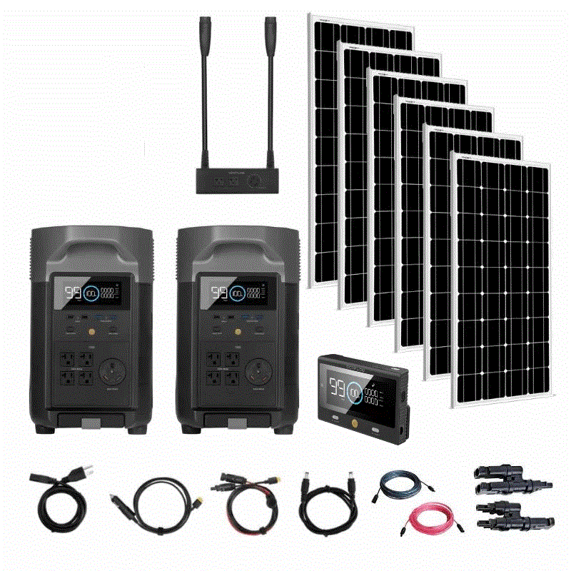Ecoflow Delta PRO X2 Complete Solar Kit  7,200W 120/240V Output 7,200wH - 6 x 200W 12V Mono Solar Panels