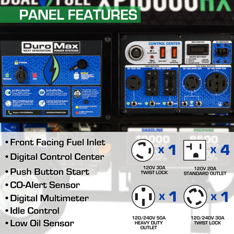 Image of DuroMax XP10000HX 10,000-Watt 439cc Dual Fuel Gas Propane Portable Generator with CO Alert