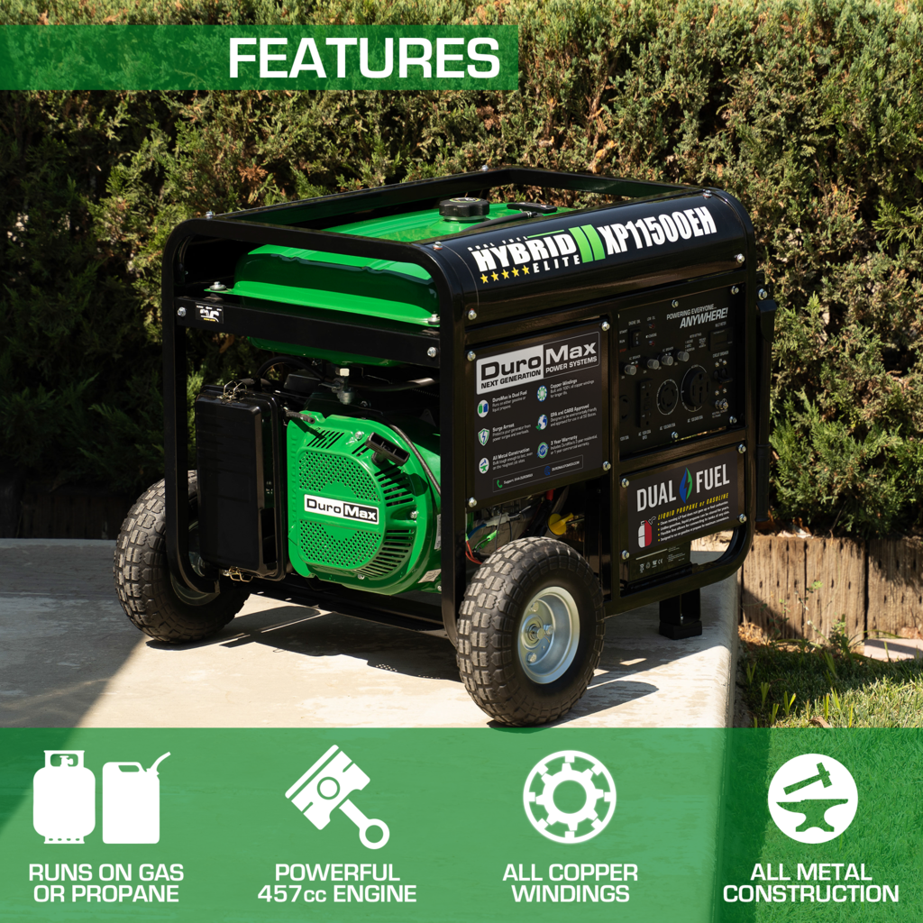 DuroMax XP11500EH 11500-Watt 457cc Electric Start Dual Fuel Hybrid Portable Generator
