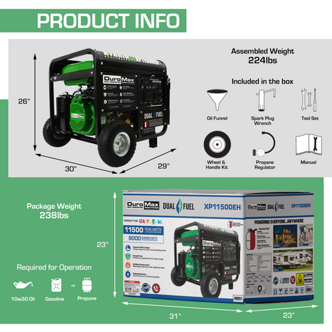 Image of DuroMax XP11500EH 11500-Watt 457cc Electric Start Dual Fuel Hybrid Portable Generator