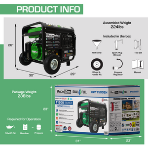 DuroMax XP11500EH 11500-Watt 457cc Electric Start Dual Fuel Hybrid Portable Generator
