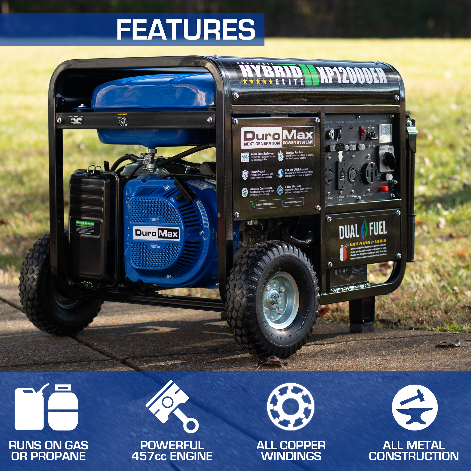 DuroMax XP12000EH 12000-Watt Portable Hybrid Gas Propane Generator "The Beast"