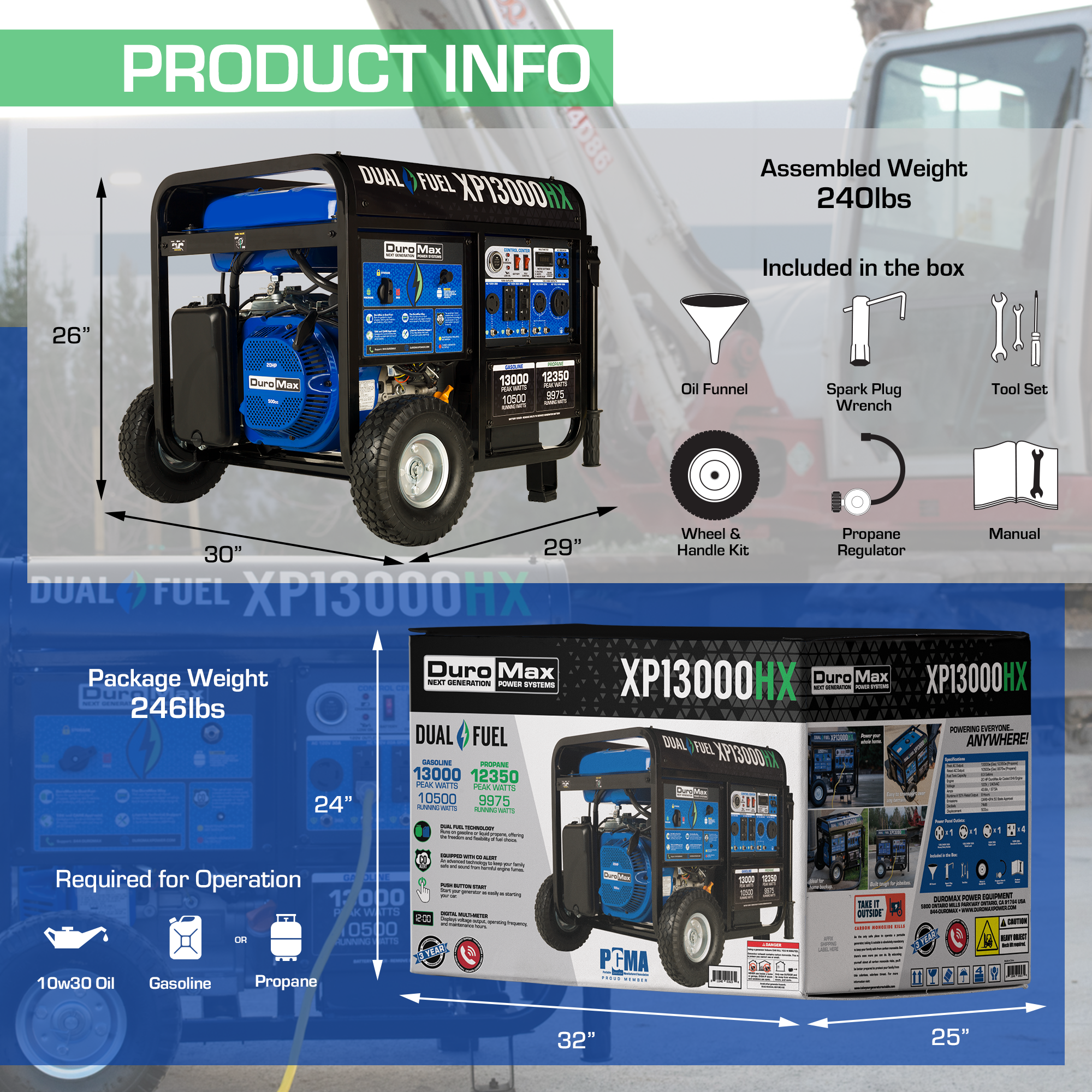 Duromax 13,000 Watt Dual Fuel Portable HX Generator with CO Alert