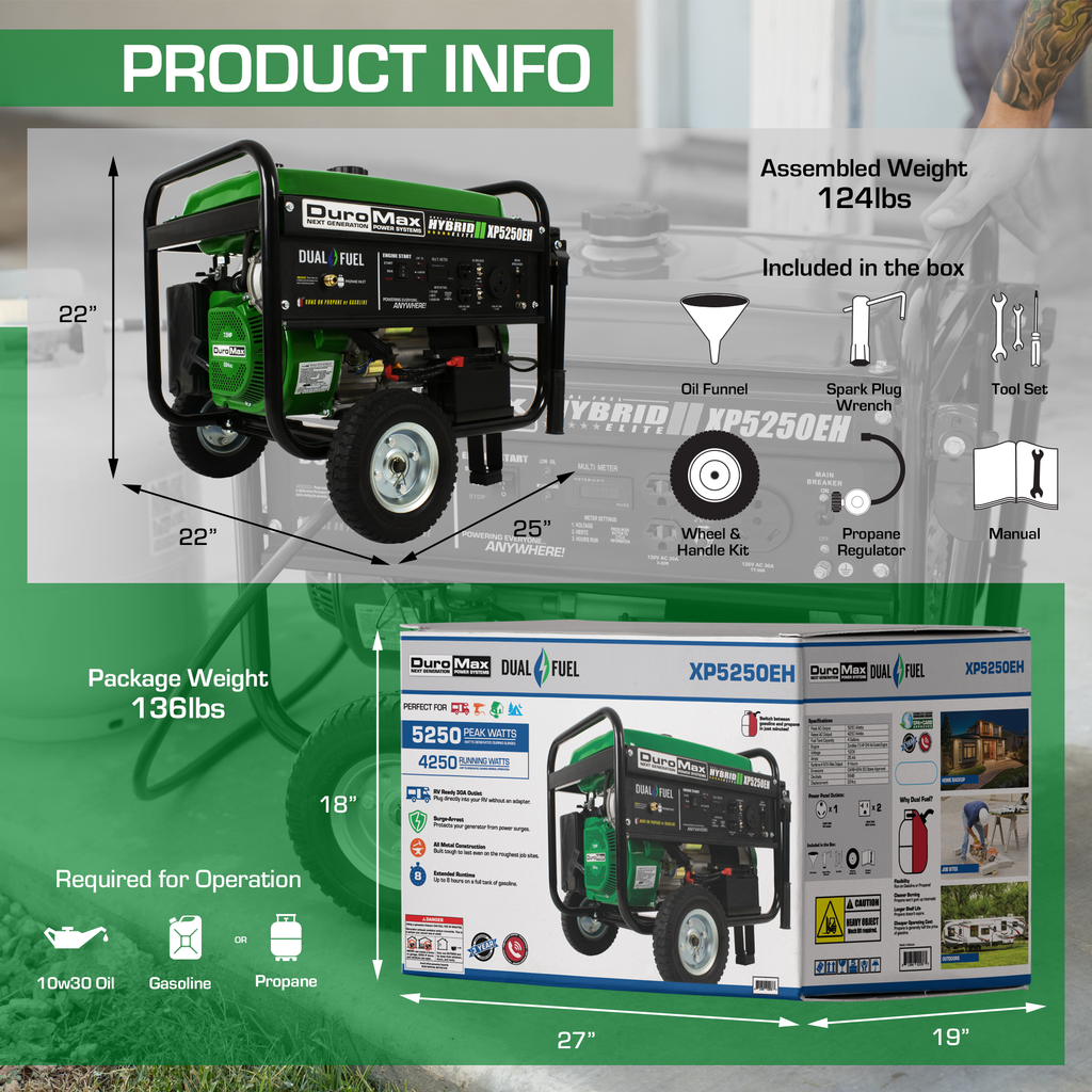 DuroMax XP5250EH 5250-Watt Portable Hybrid Gas Propane Generator