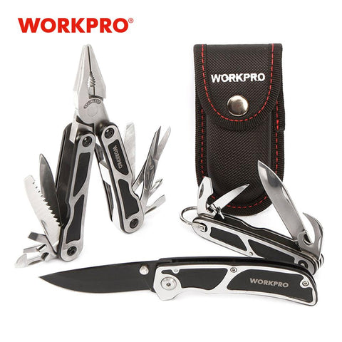 Image of WORKPRO 3PC Survival Tool Kits Multi Plier Multifunction Knife Tactical knife Camping Multitools